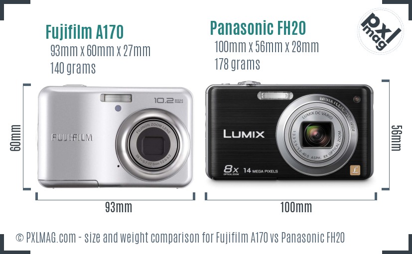 Fujifilm A170 vs Panasonic FH20 size comparison