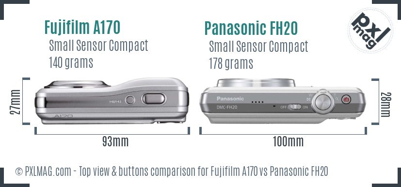 Fujifilm A170 vs Panasonic FH20 top view buttons comparison