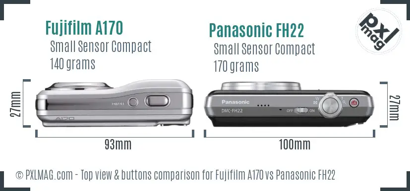 Fujifilm A170 vs Panasonic FH22 top view buttons comparison