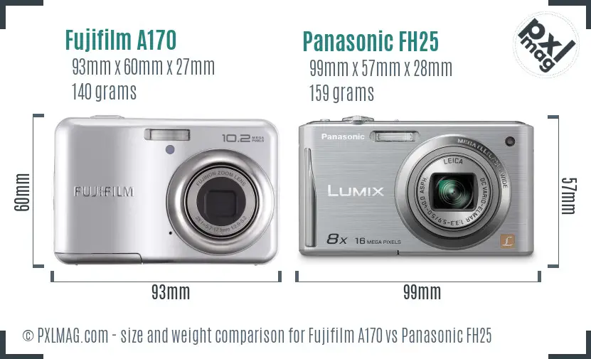 Fujifilm A170 vs Panasonic FH25 size comparison