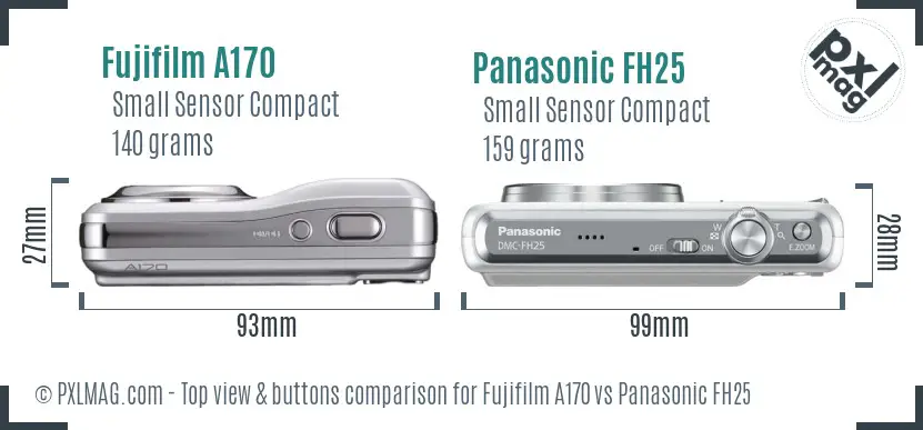 Fujifilm A170 vs Panasonic FH25 top view buttons comparison
