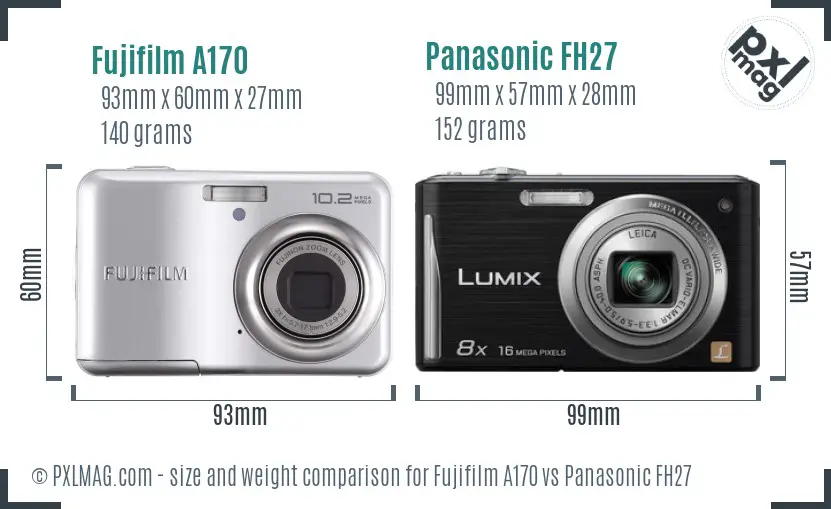 Fujifilm A170 vs Panasonic FH27 size comparison