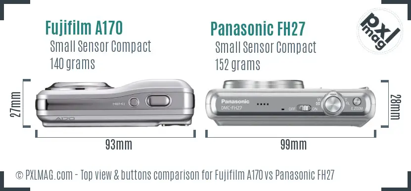 Fujifilm A170 vs Panasonic FH27 top view buttons comparison