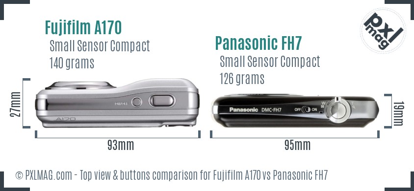 Fujifilm A170 vs Panasonic FH7 top view buttons comparison