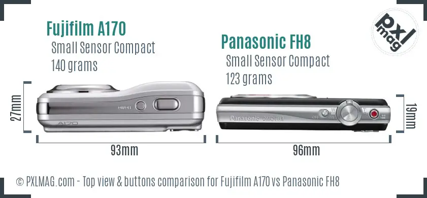 Fujifilm A170 vs Panasonic FH8 top view buttons comparison