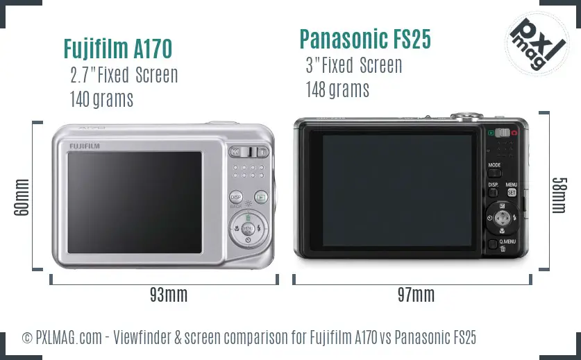 Fujifilm A170 vs Panasonic FS25 Screen and Viewfinder comparison