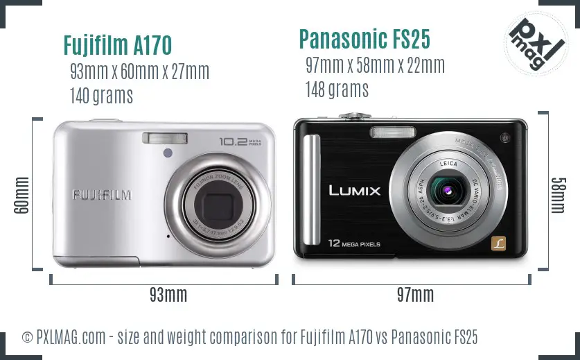 Fujifilm A170 vs Panasonic FS25 size comparison