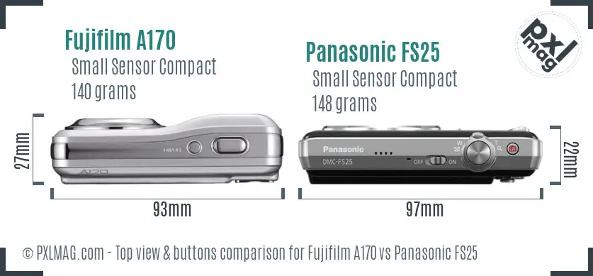 Fujifilm A170 vs Panasonic FS25 top view buttons comparison