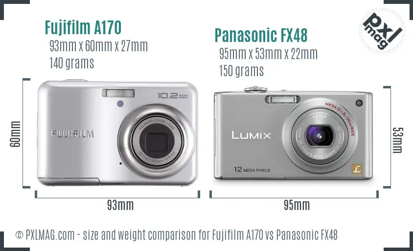 Fujifilm A170 vs Panasonic FX48 size comparison