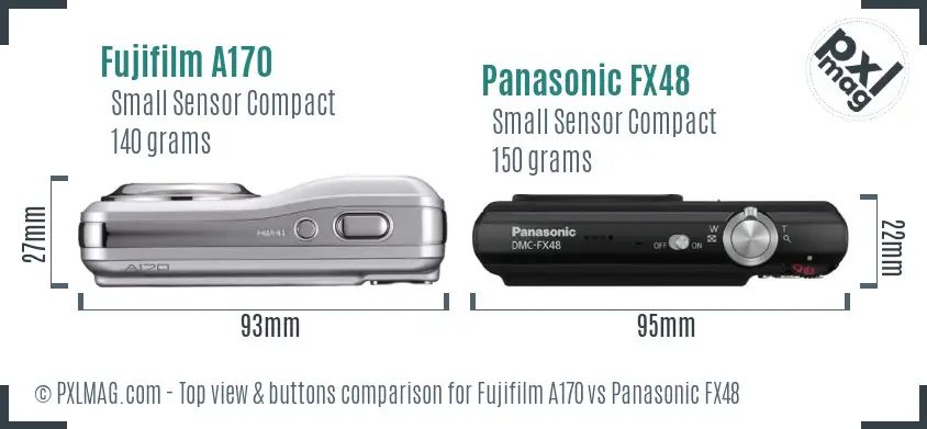 Fujifilm A170 vs Panasonic FX48 top view buttons comparison