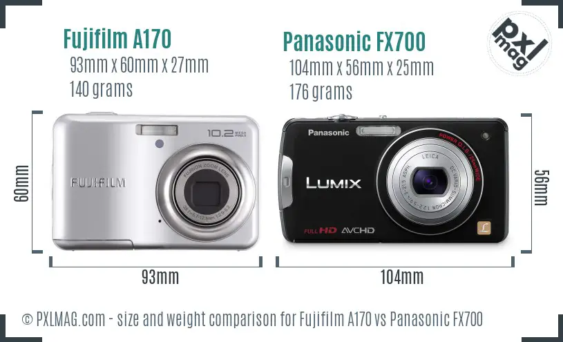 Fujifilm A170 vs Panasonic FX700 size comparison