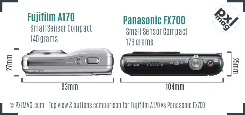 Fujifilm A170 vs Panasonic FX700 top view buttons comparison