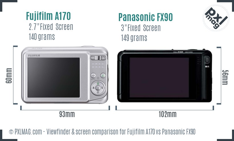 Fujifilm A170 vs Panasonic FX90 Screen and Viewfinder comparison