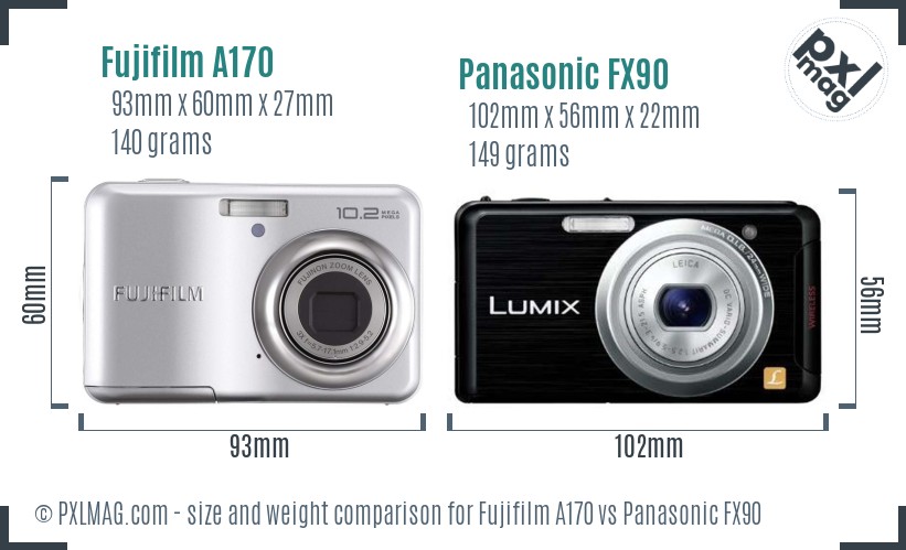 Fujifilm A170 vs Panasonic FX90 size comparison