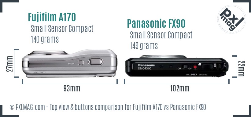 Fujifilm A170 vs Panasonic FX90 top view buttons comparison