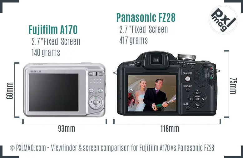 Fujifilm A170 vs Panasonic FZ28 Screen and Viewfinder comparison