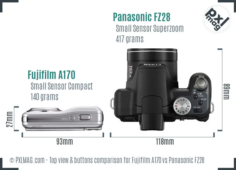 Fujifilm A170 vs Panasonic FZ28 top view buttons comparison