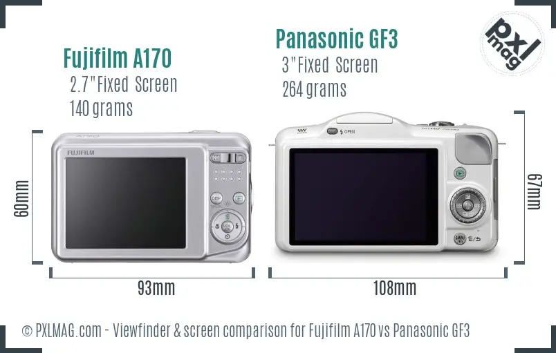 Fujifilm A170 vs Panasonic GF3 Screen and Viewfinder comparison