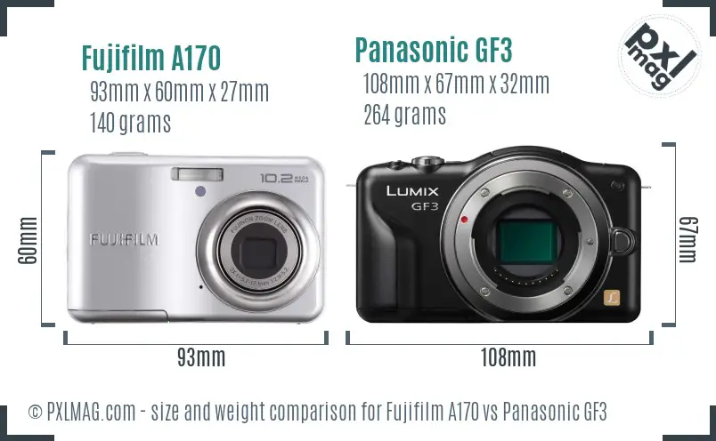 Fujifilm A170 vs Panasonic GF3 size comparison
