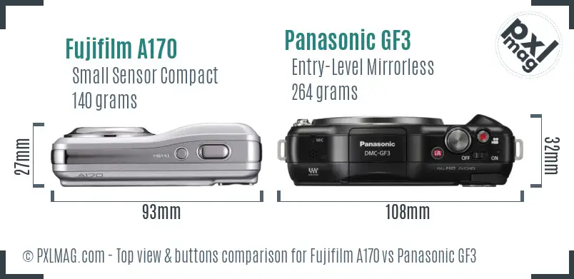 Fujifilm A170 vs Panasonic GF3 top view buttons comparison