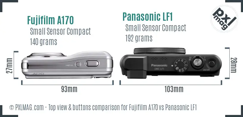 Fujifilm A170 vs Panasonic LF1 top view buttons comparison