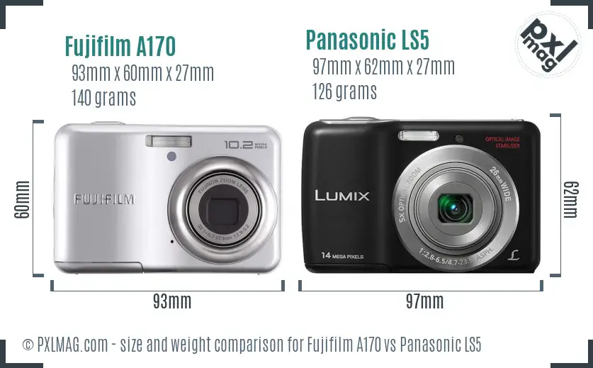 Fujifilm A170 vs Panasonic LS5 size comparison