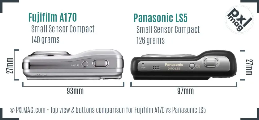 Fujifilm A170 vs Panasonic LS5 top view buttons comparison