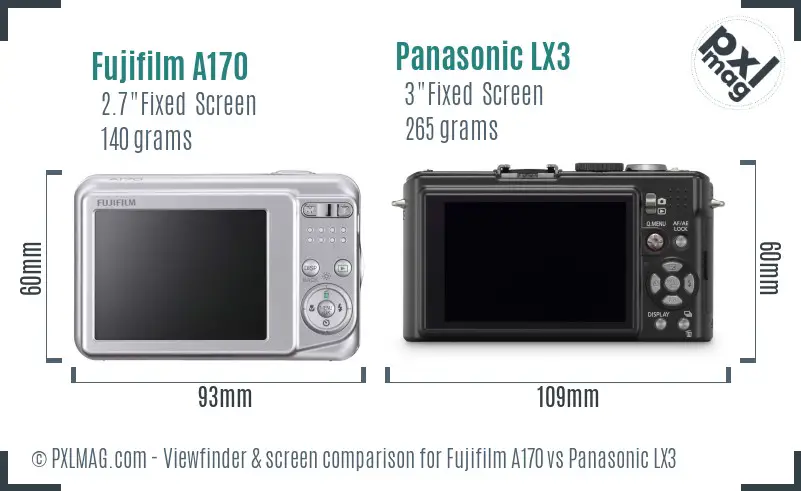 Fujifilm A170 vs Panasonic LX3 Screen and Viewfinder comparison