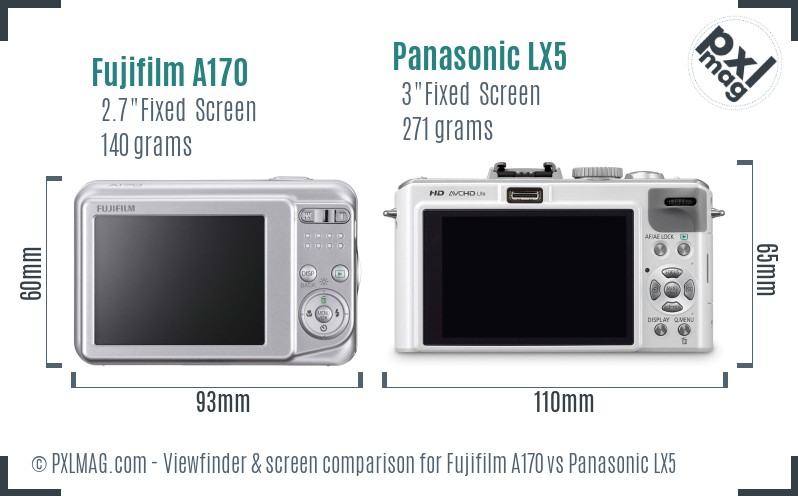 Fujifilm A170 vs Panasonic LX5 Screen and Viewfinder comparison