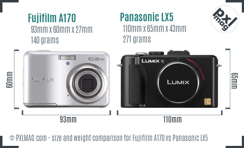 Fujifilm A170 vs Panasonic LX5 size comparison Fujifilm A170 vs Panasonic LX5 size comparison