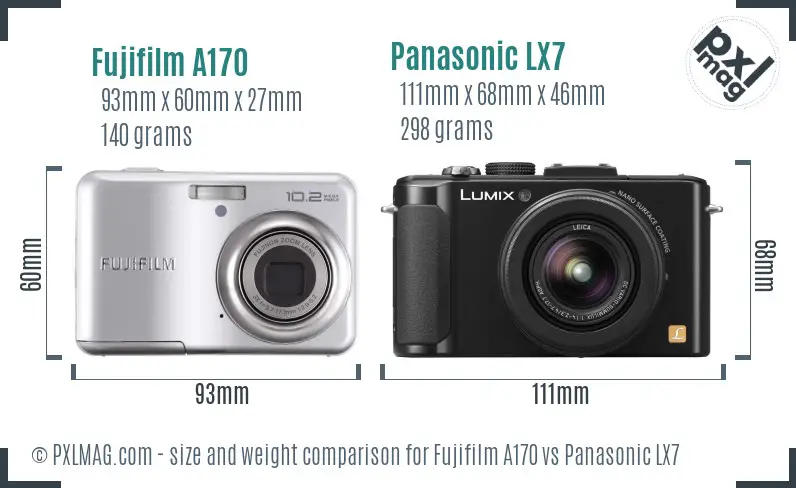 Fujifilm A170 vs Panasonic LX7 size comparison