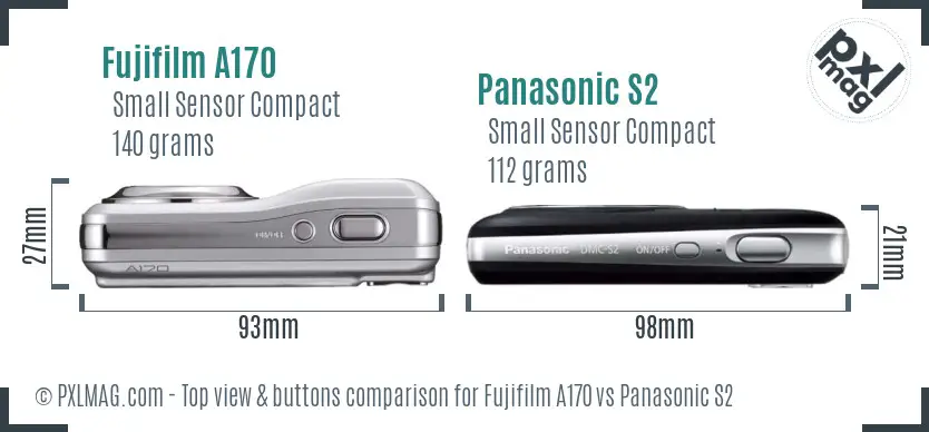 Fujifilm A170 vs Panasonic S2 top view buttons comparison