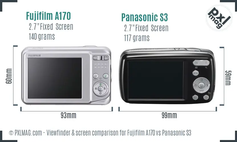 Fujifilm A170 vs Panasonic S3 Screen and Viewfinder comparison