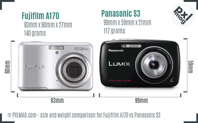 Fujifilm A170 vs Panasonic S3 size comparison