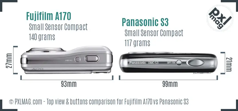 Fujifilm A170 vs Panasonic S3 top view buttons comparison