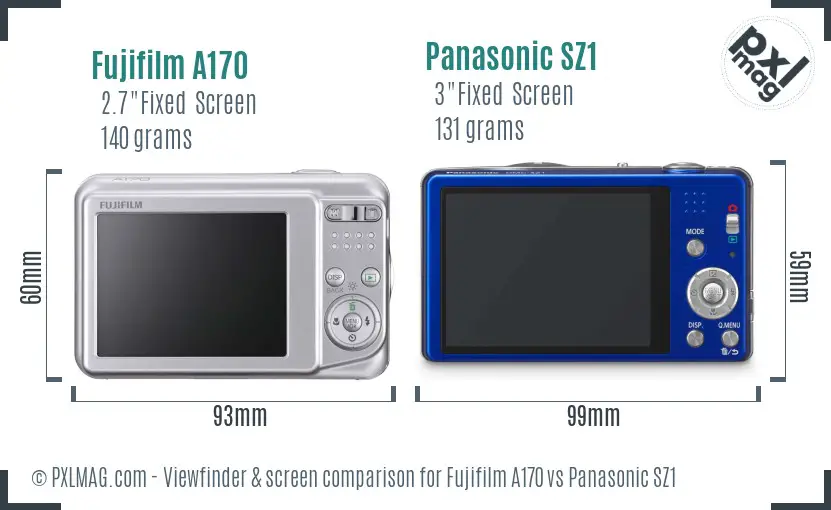 Fujifilm A170 vs Panasonic SZ1 Screen and Viewfinder comparison