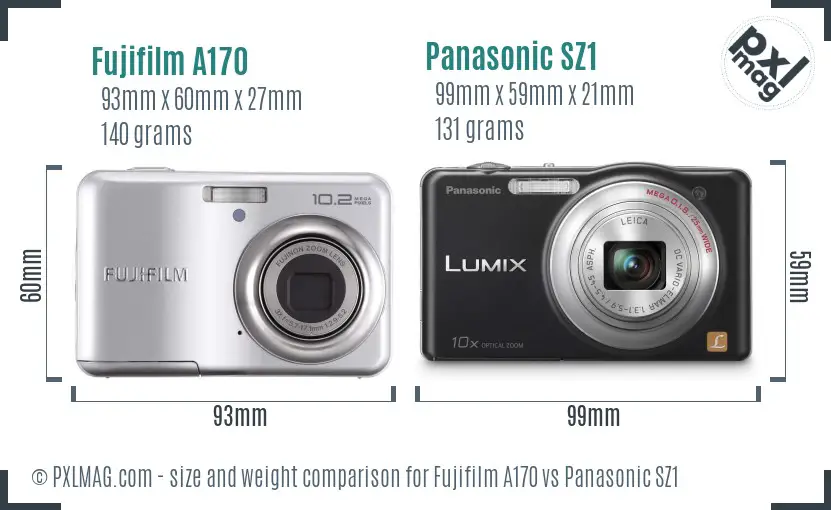 Fujifilm A170 vs Panasonic SZ1 size comparison