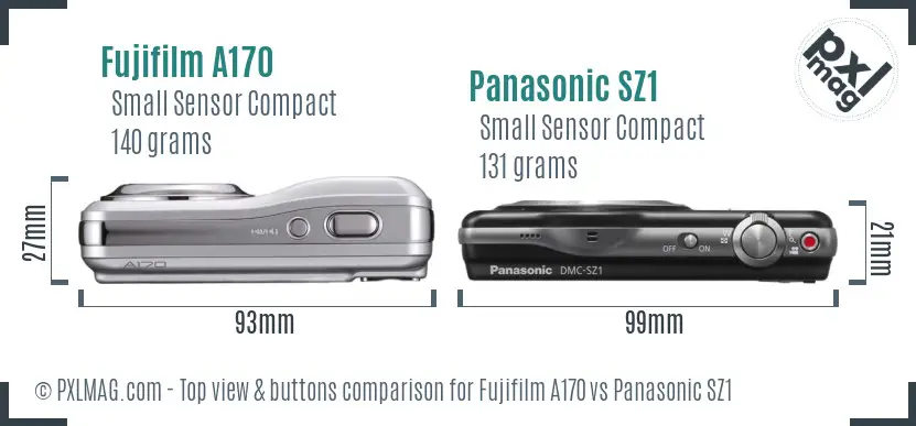 Fujifilm A170 vs Panasonic SZ1 top view buttons comparison