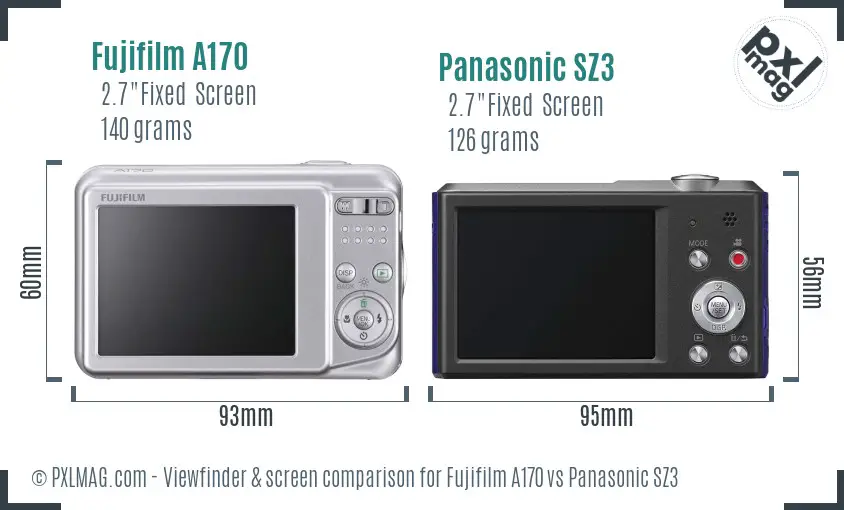 Fujifilm A170 vs Panasonic SZ3 Screen and Viewfinder comparison