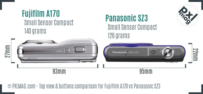 Fujifilm A170 vs Panasonic SZ3 top view buttons comparison