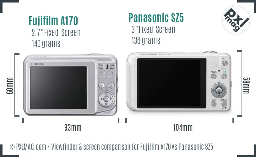 Fujifilm A170 vs Panasonic SZ5 Screen and Viewfinder comparison