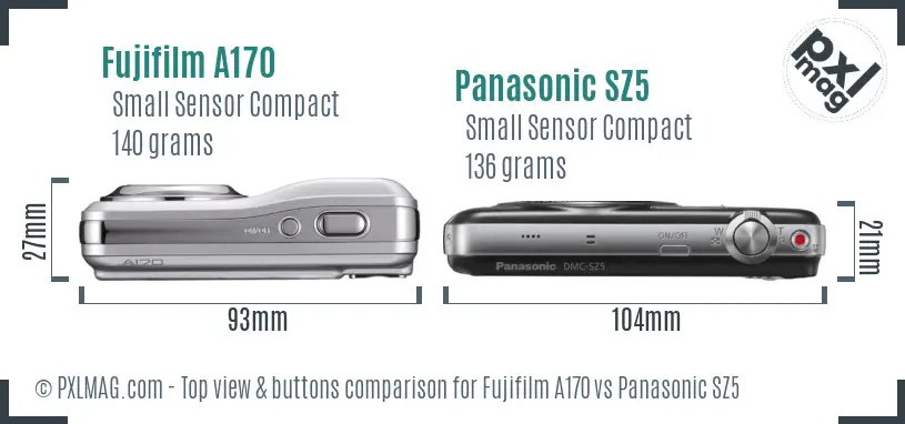 Fujifilm A170 vs Panasonic SZ5 top view buttons comparison