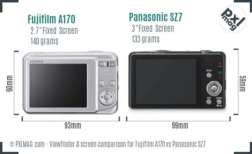Fujifilm A170 vs Panasonic SZ7 Screen and Viewfinder comparison