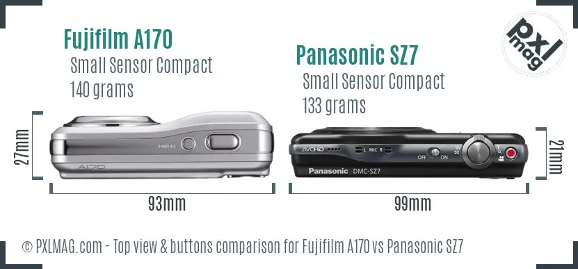 Fujifilm A170 vs Panasonic SZ7 top view buttons comparison