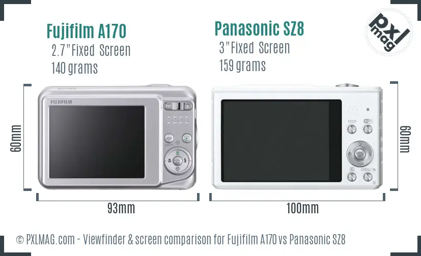 Fujifilm A170 vs Panasonic SZ8 Screen and Viewfinder comparison