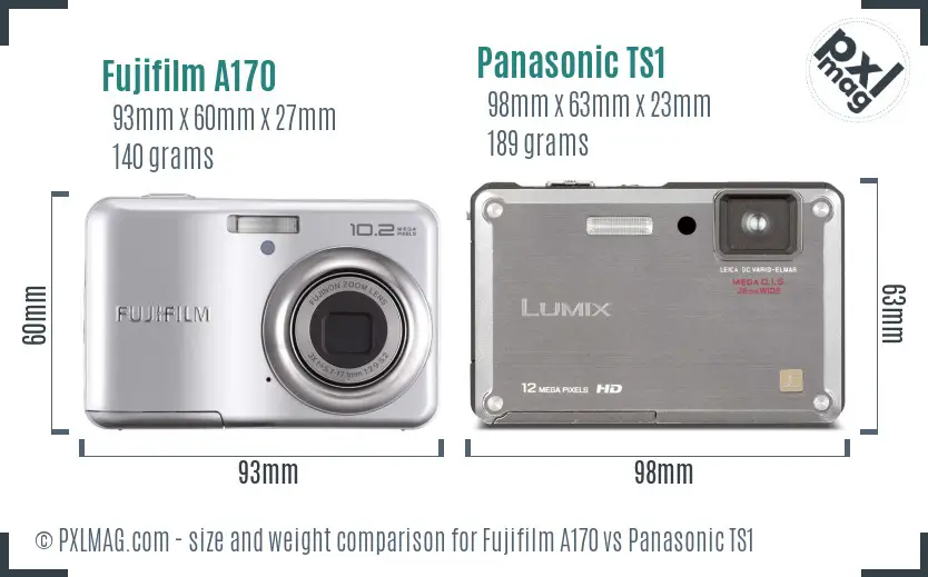 Fujifilm A170 vs Panasonic TS1 size comparison