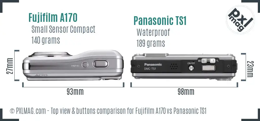 Fujifilm A170 vs Panasonic TS1 top view buttons comparison
