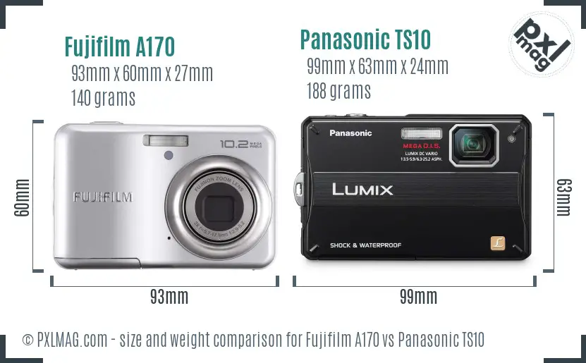 Fujifilm A170 vs Panasonic TS10 size comparison