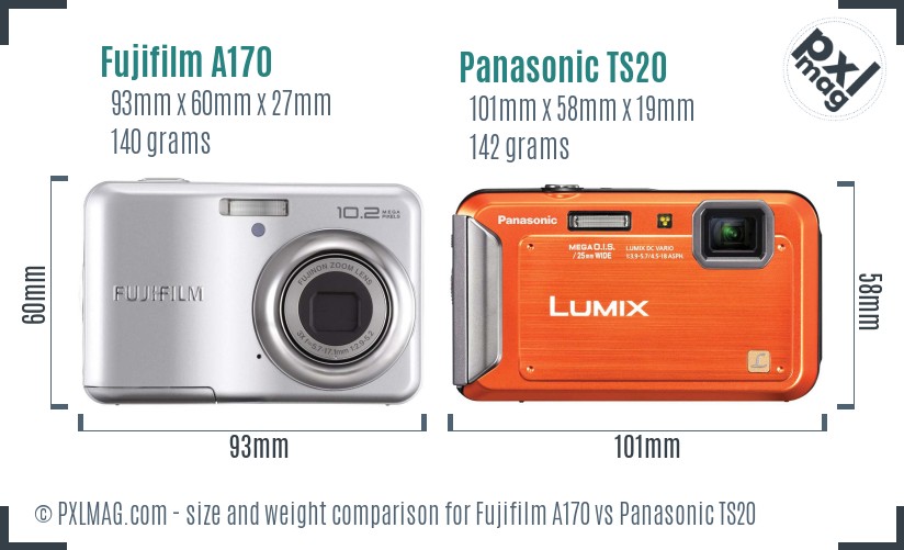 Fujifilm A170 vs Panasonic TS20 size comparison Fujifilm A170 vs Panasonic TS20 size comparison