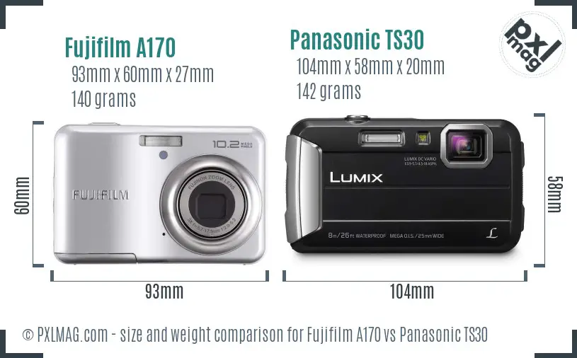 Fujifilm A170 vs Panasonic TS30 size comparison